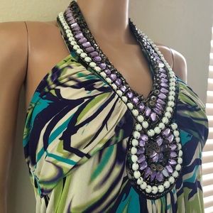 Gorgeous Jeweled Halter Long Maxi Dress